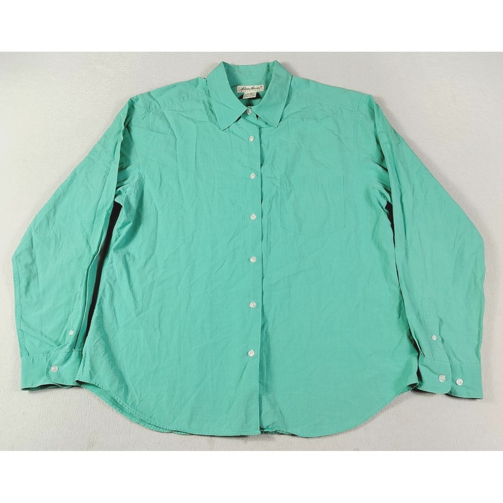 Eddie Bauer Shirt Womens XL Green Long Sleeve Button Up Cotton Lightweight Top